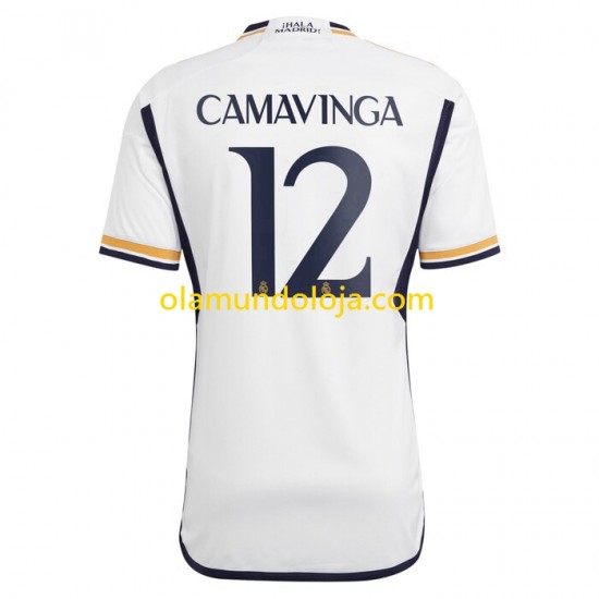 Camisola Real Madrid Camavinga 12 Homem Equipamento Primeiro 2023-2024 Manga Curta